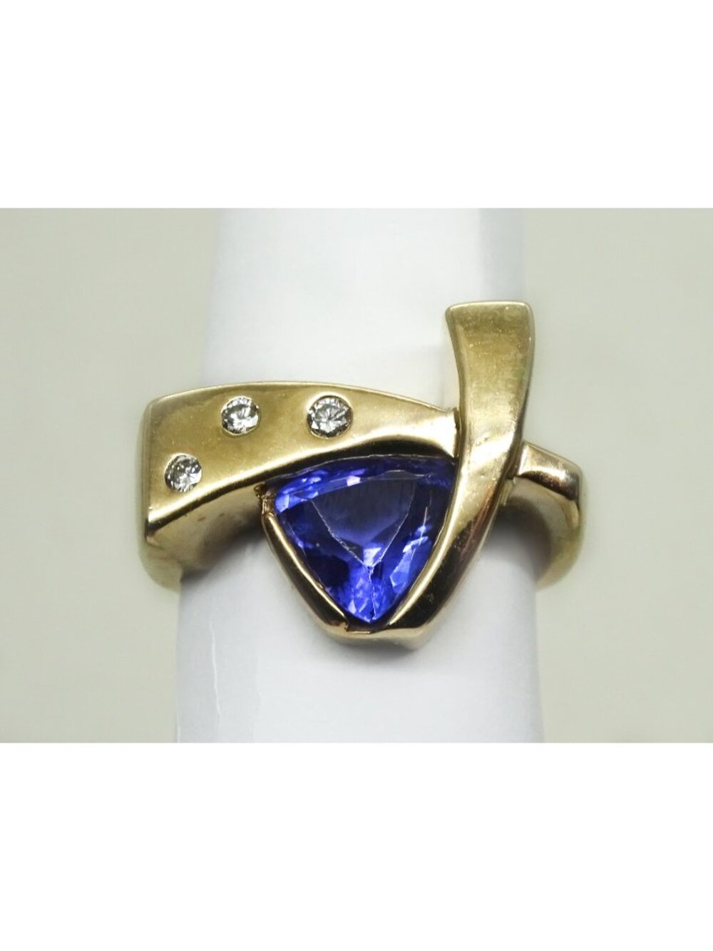 1.84ct tw Trillion Natural Tanzanite & Diamond Designer Ring 14k Size 4.5